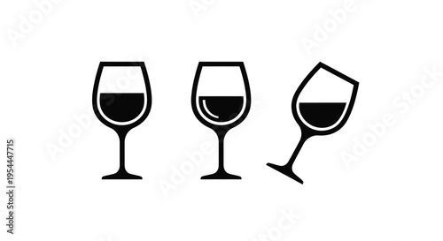 Three wine glasses with varying liquid levels a dark silhouette