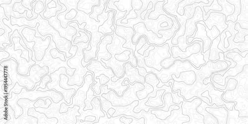 Topographic map design with wavy lines and contours on white background