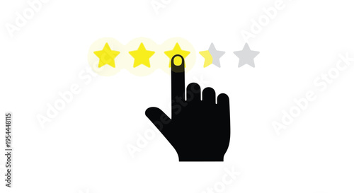 Hand pointing at a partially filled five star rating system