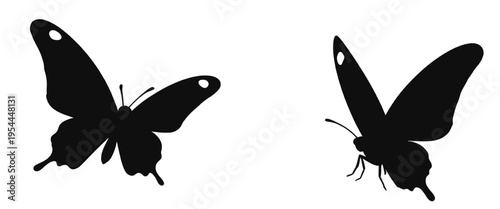 Butterfly Silhouette Illustration Set – Flying Insect Wing Design for Nature Theme, Tattoo Art, Minimal Black Graphic, Spring Decor Element