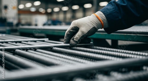 Quality Control Process in a Modern Factory Inspecting Metal Bars and Wire Bundles with Care