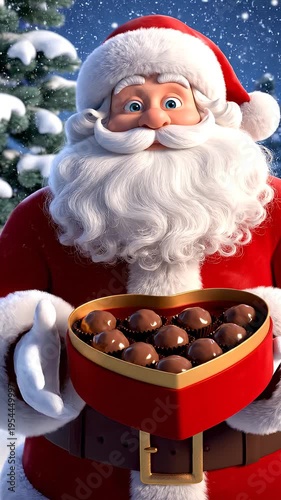 Santa Claus holding chocolate candies.