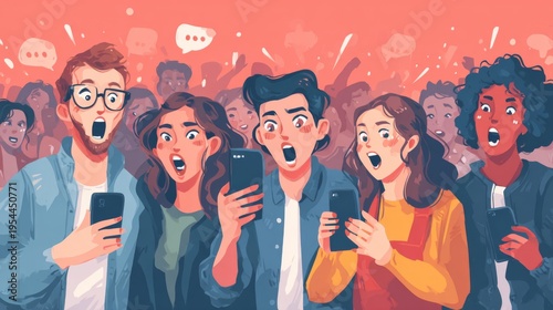 Wallpaper Mural Engaged Audience Reacting to Live Streaming Event with Smartphones in a Vibrant Scene Torontodigital.ca