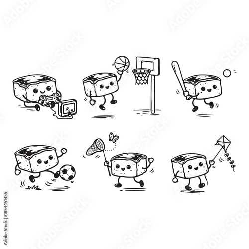 Meatloaf Slices with Ketchup Glaze Cartoon Food lineart Vector funny Meatloaf with Tomato Sauce and Slices Cartoon Food Vector Illustration cute Meatloaf (Southern style) Illustration vector art 