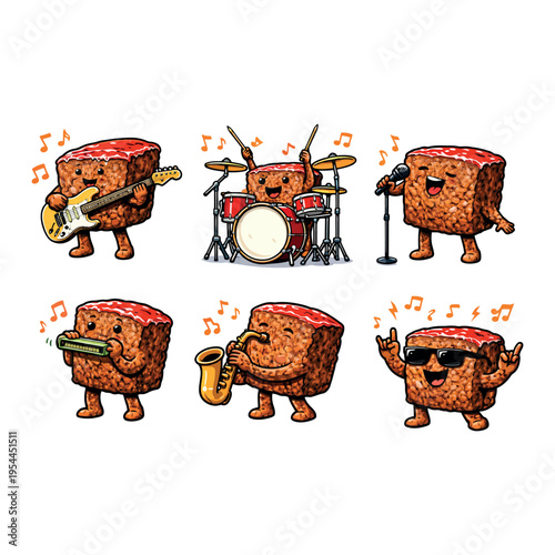 Meatloaf Slices with Ketchup Glaze Cartoon Food Vector funny Meatloaf with Tomato Sauce and Slices Cartoon Food Vector Illustration cute Meatloaf (Southern style) Illustration vector art 