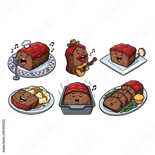 Meatloaf Slices with Ketchup Glaze Cartoon Food Vector funny Meatloaf with Tomato Sauce and Slices Cartoon Food Vector Illustration cute Meatloaf (Southern style) Illustration vector art 