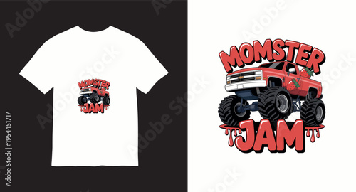 Momster jam monster truck with strawberry graphic for funny mothers day apparel design
