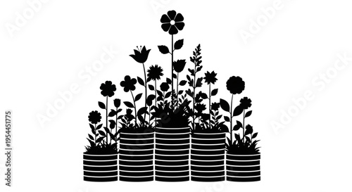 Flowers Growing from Stacks of Coins Silhouette Financial Growth Concept