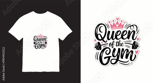 Queen of the gym typography with crown and dumbbell for fitness t-shirt design