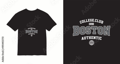 College boston authentic 1998 university style typography design with globe icon for apparel