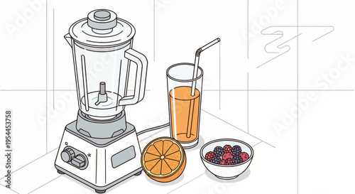 Kitchen Blender and Orange Illustration