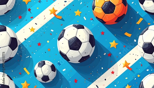 Soccer Ball Background with Stars and Orange Accent Ball