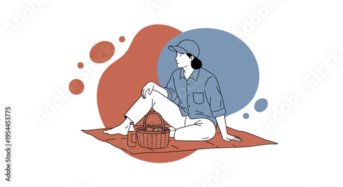 Leisurely Picnic Illustration with Copy Space