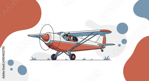 Light Aircraft Propeller Plane Vector Illustration Flat Design