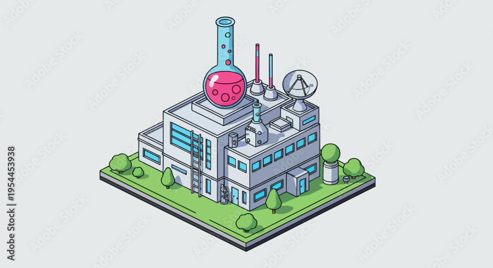 Obraz premium Modern Isometric Building with Magnifier