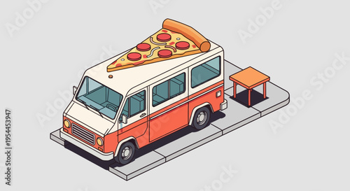 Pizza Food Truck Isometric Illustration