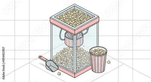 Retro Popcorn Machine Isometric Illustration