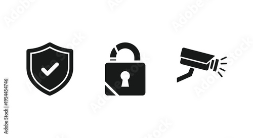 Security icons depicting a shield padlock and camera silhouette