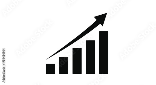 Growth chart with bars and an upward trend black silhouette