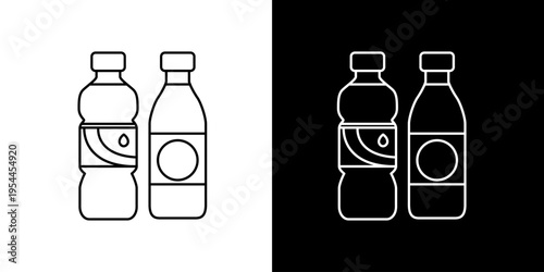 Minimalist outline icon bottles with labels, perfect vector illustration for beverage packaging concepts and simple drink product icons