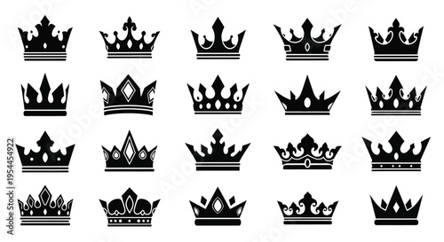 Collection of ornate royal crowns in black a striking silhouette