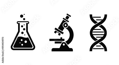 Scientific icons depicting chemistry biology and genetics a silhouette
