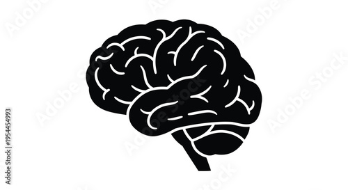 Detailed human brain illustration in stark black a dramatic silhouette