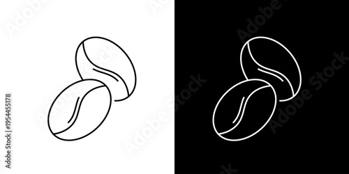 Single icon of two stylized coffee beans outlined in black and white, representing coffee culture and enjoyment