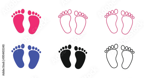 Colorful baby footprints in varying shades and styles silhouette
