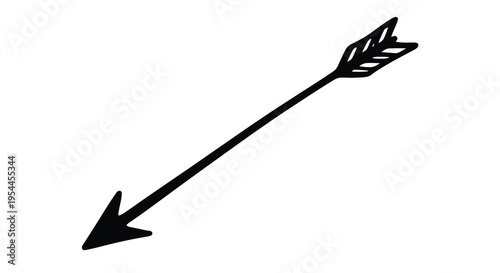 A black arrow pointing diagonally downward simple silhouette