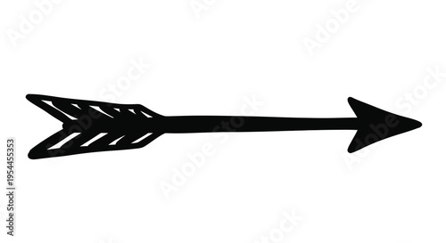 A black arrow illustration with a feathered fletching a stark silhouette