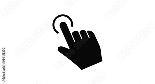 A black hand pointing and interacting with a circular element silhouette