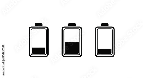 Three battery icons displaying varying charge levels a flat silhouette