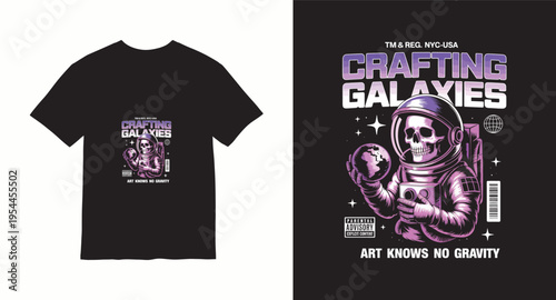 Crafting galaxies skull astronaut holding earth planet space science fiction illustration