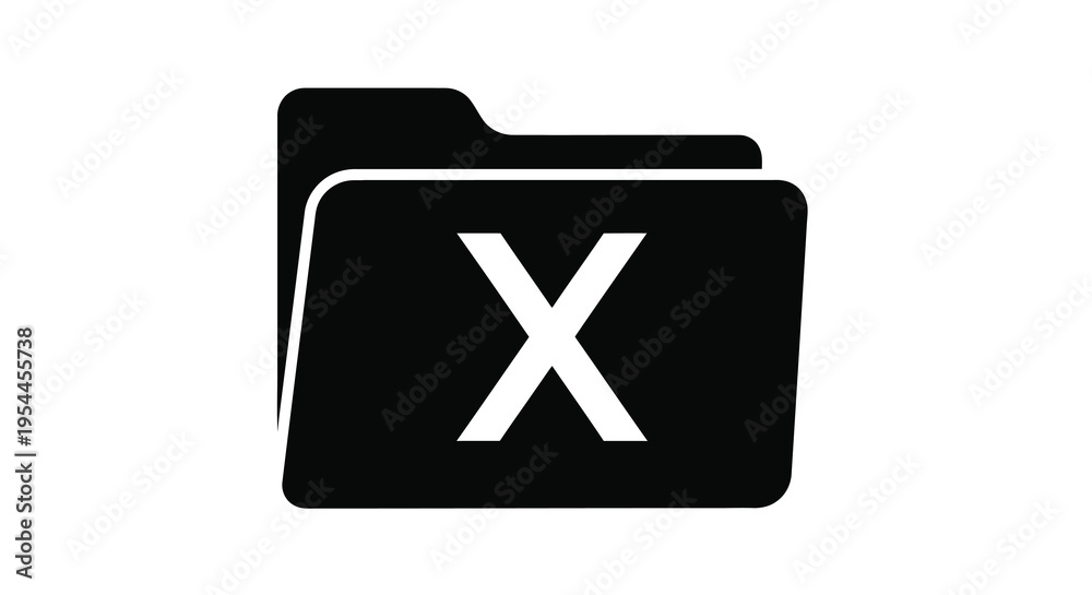 Obraz premium Black folder icon with white x mark a distinct silhouette