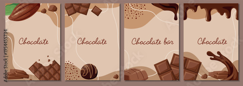 A set of chocolate posters. Vector backgrounds for flyers, cards, and design. Vector illustration.

