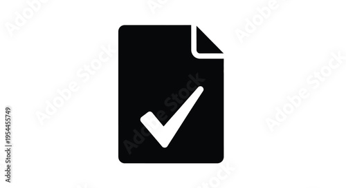 Black document with a white checkmark a minimalist silhouette