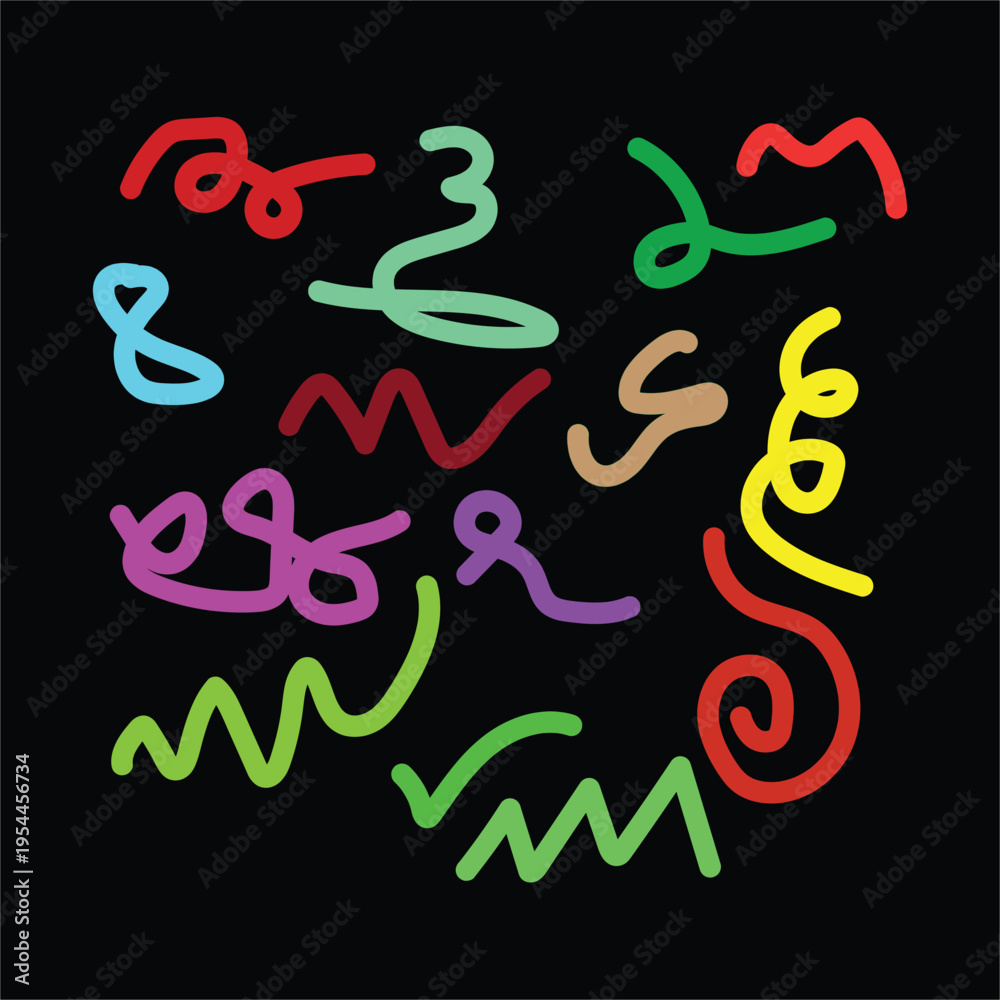 Fototapeta premium “Colorful Abstract Scribble Elements Set Hand Drawn Doodle Lines Shapes Creative Design Vector Collection”