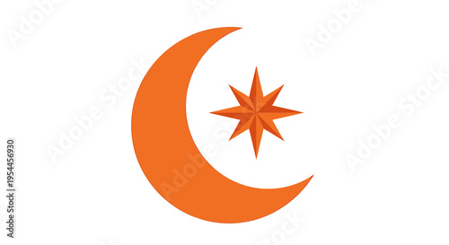 Vector orange crescent moon with star icon