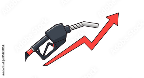 Rising fuel prices and energy inflation concept with gas nozzle and upward red growth arrow