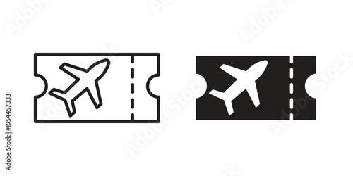 Airline ticket icon symbol. Vector outline drawing. Editable stroke.