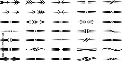 Assortment of Black Arrows and Dividers on White Background symbol design element