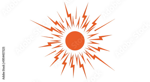 Vector orange sun icon with lightning rays