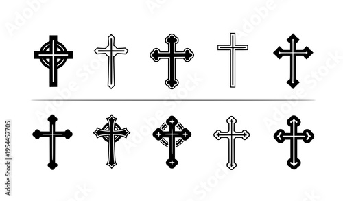 Spiritual cross icon pack vector set with Christian, Celtic, Orthodox, and decorative crosses
