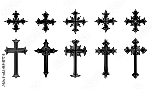 Dark ornate medieval cross vector set for fantasy, gothic, and themed artwork