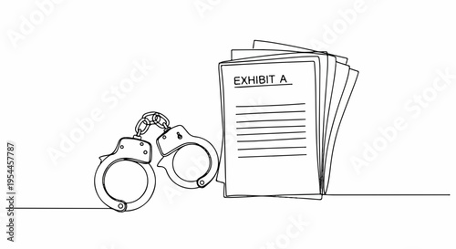 Handcuffs and legal documents on a table symbolizing law enforcement and justice proceedings