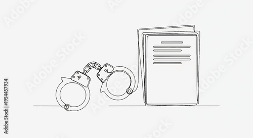 Handcuffs and legal document on white background symbolizing law enforcement and justice system