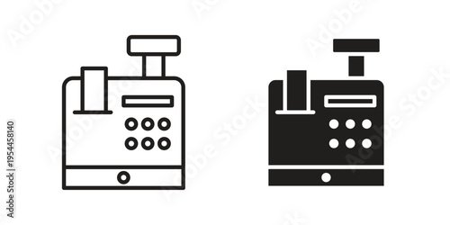 Cash register icon symbol. Vector outline drawing. Editable stroke.