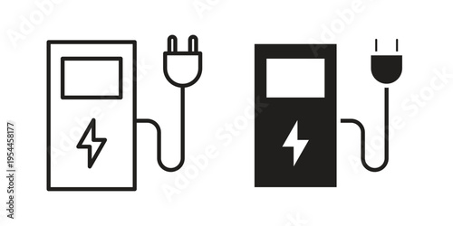 Charging station icon symbol. Vector outline drawing. Editable stroke.