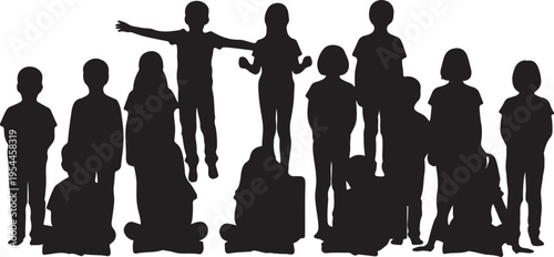 Color crowd of children. Cheerful and happy kids. Vector illustration